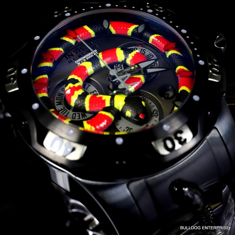 Invicta King Venom Cobra Swiss Mvt Chronograph 52mm Black Steel Watch New