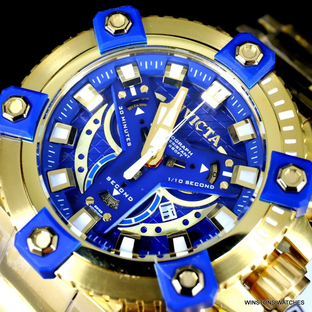 Invicta Coalition Grand Octane 63mm Gold Plated Steel Swiss Mvt Blue Watch New