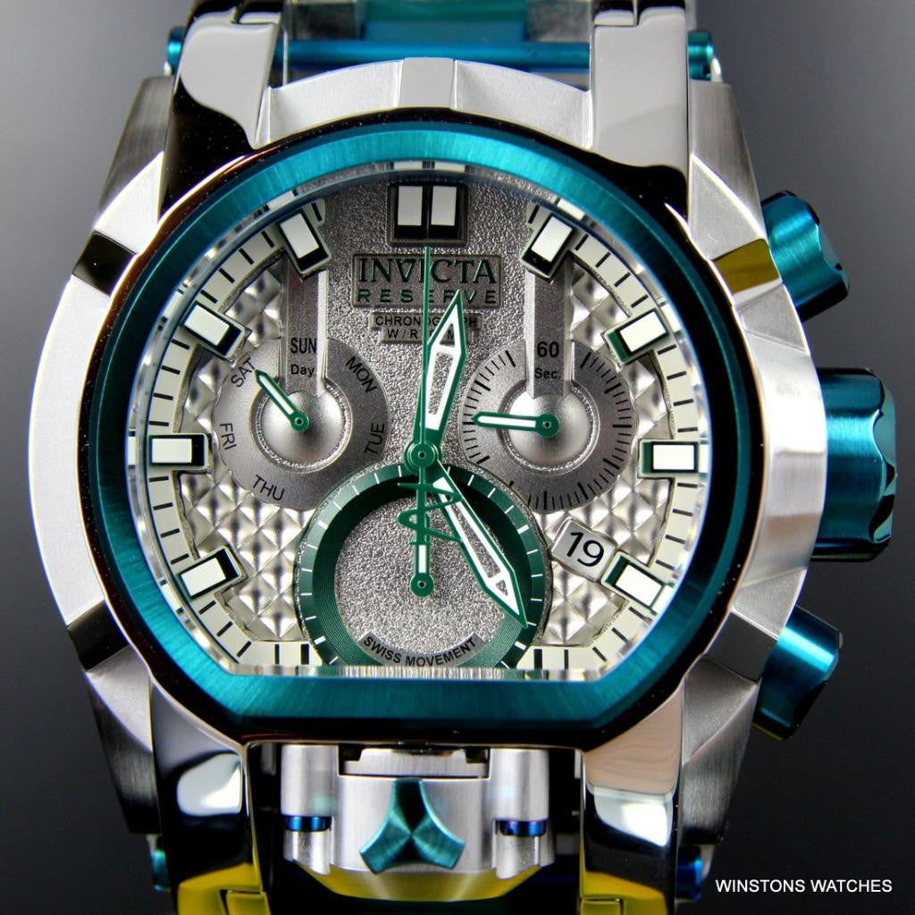 Invicta Bolt Zeus Magnum Green 52mm Dual Swiss Movt Silver Tone Steel Watch New