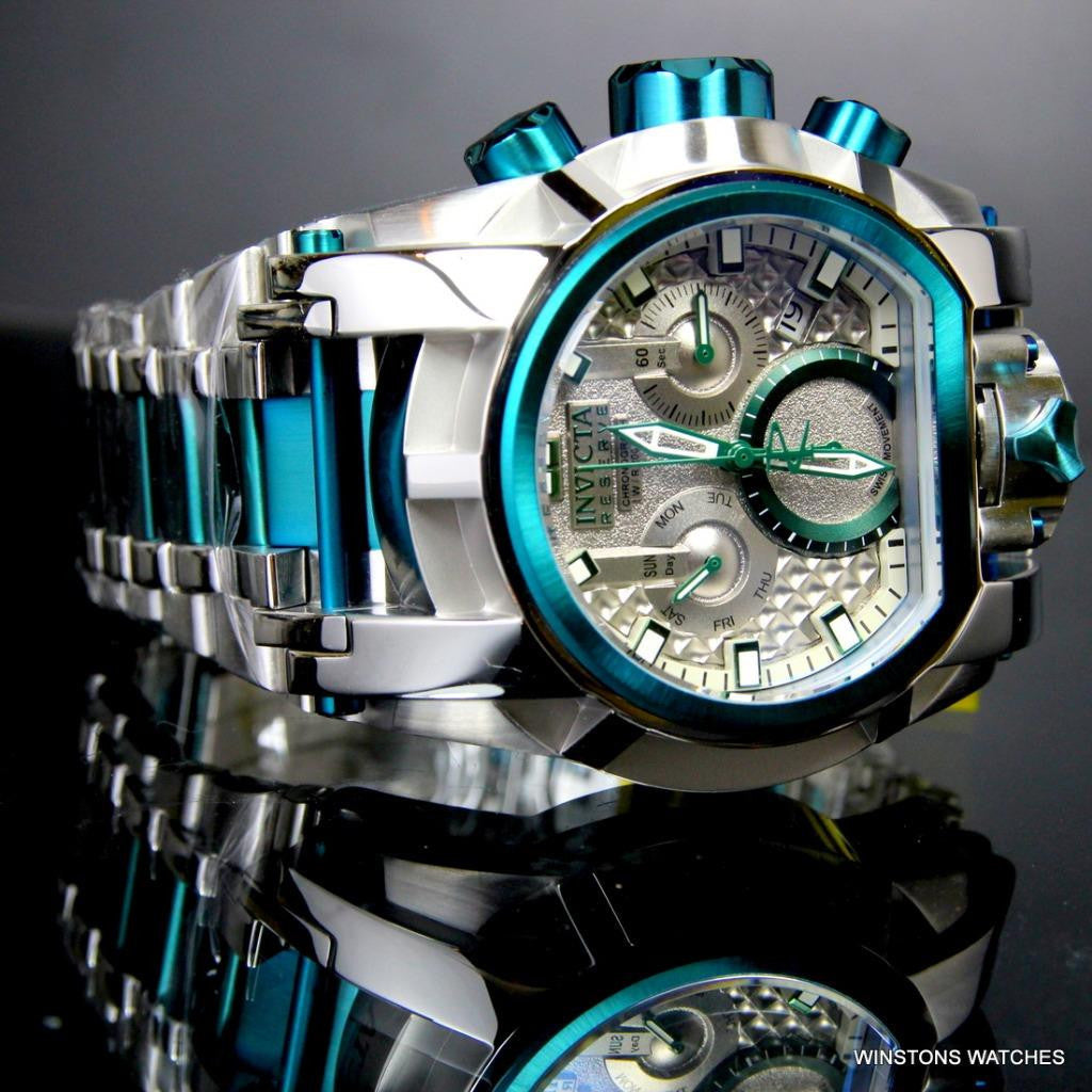 Invicta Bolt Zeus Magnum Green 52mm Dual Swiss Movt Silver Tone Steel Watch New