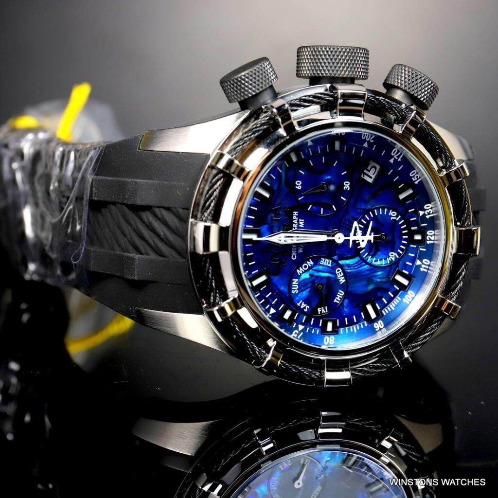 Invicta Reserve Bolt Sport Blue Abalone Black Cable 50mm Chronograph Watch New