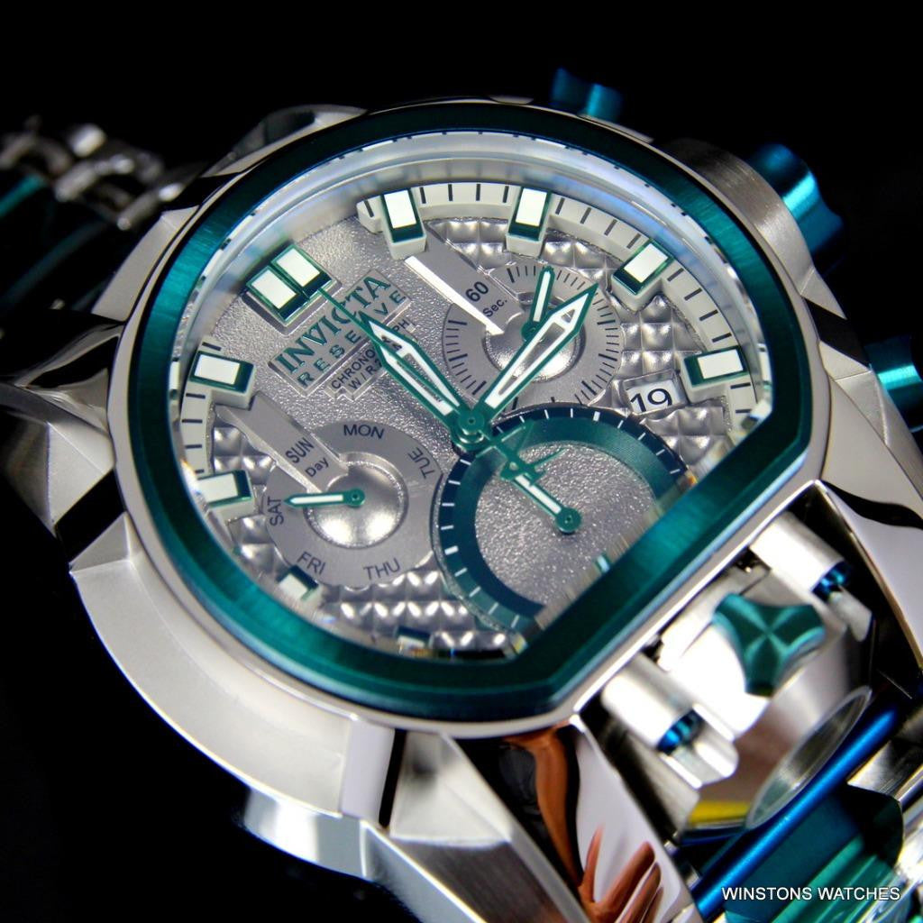 Invicta Bolt Zeus Magnum Green 52mm Dual Swiss Movt Silver Tone Steel Watch New