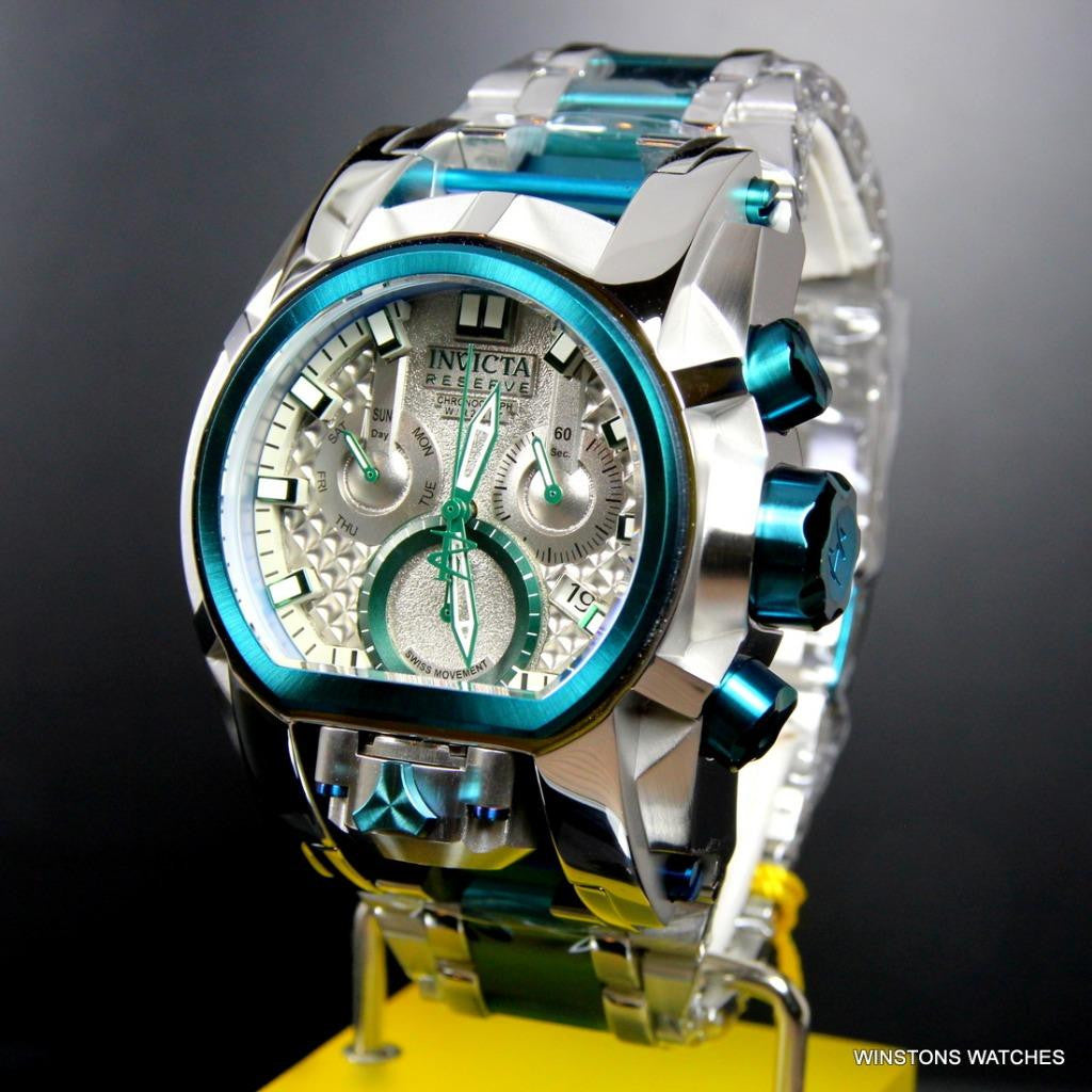 Invicta Bolt Zeus Magnum Green 52mm Dual Swiss Movt Silver Tone Steel Watch New