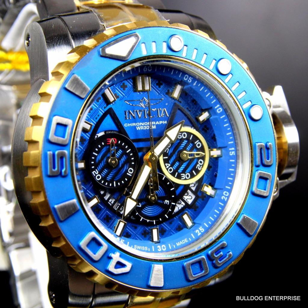 Invicta Sea Hunter III Blue 70mm Full Sized Swiss Two Tone Gold Plated Watch New