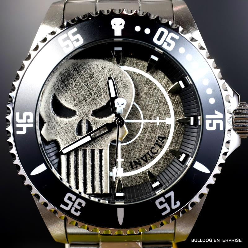 Invicta Marvel Punisher Pro Diver Stainless Steel Bracelet Skull 44mm Watch New