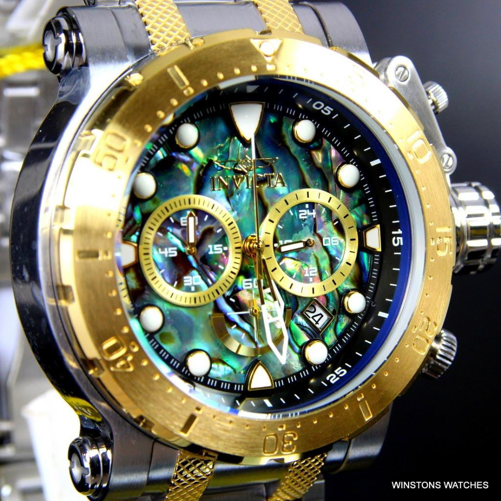 Invicta Coalition Forces Steel Abalone Chronograph 52mm Gold Two Tone Watch New