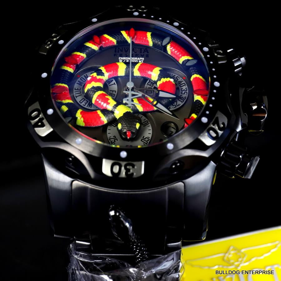 Invicta King Venom Cobra Swiss Mvt Chronograph 52mm Black Steel Watch New