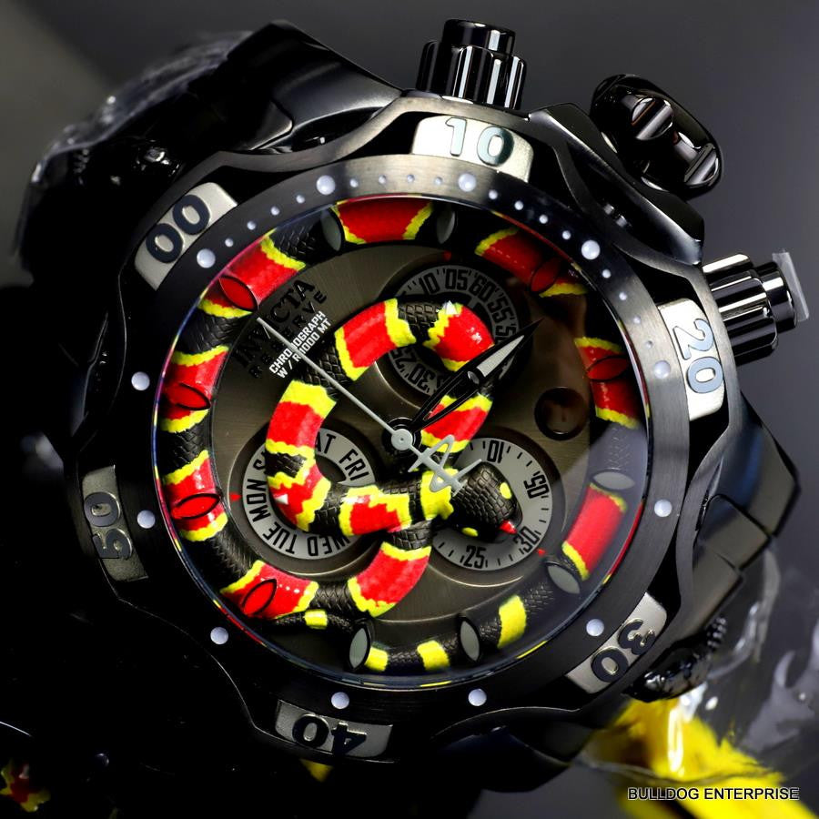 Invicta King Venom Cobra Swiss Mvt Chronograph 52mm Black Steel Watch New