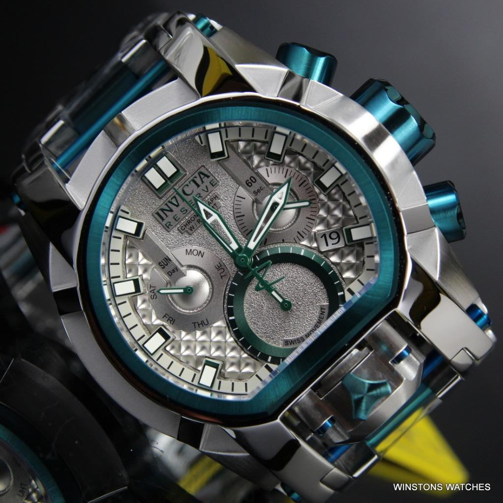 Invicta Bolt Zeus Magnum Green 52mm Dual Swiss Movt Silver Tone Steel Watch New