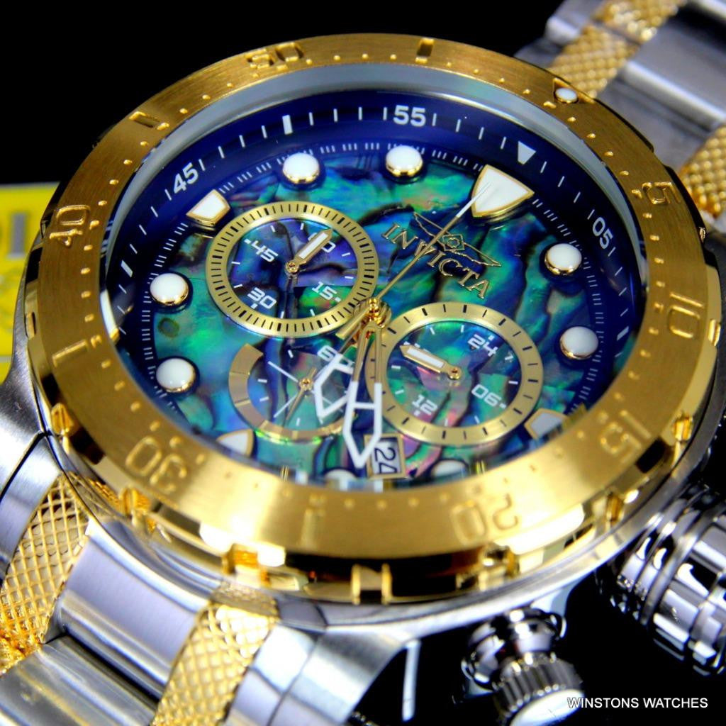 Invicta Coalition Forces Steel Abalone Chronograph 52mm Gold Two Tone Watch New