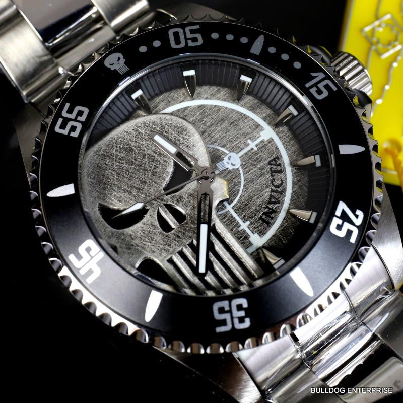 Invicta Marvel Punisher Pro Diver Stainless Steel Bracelet Skull 44mm Watch New