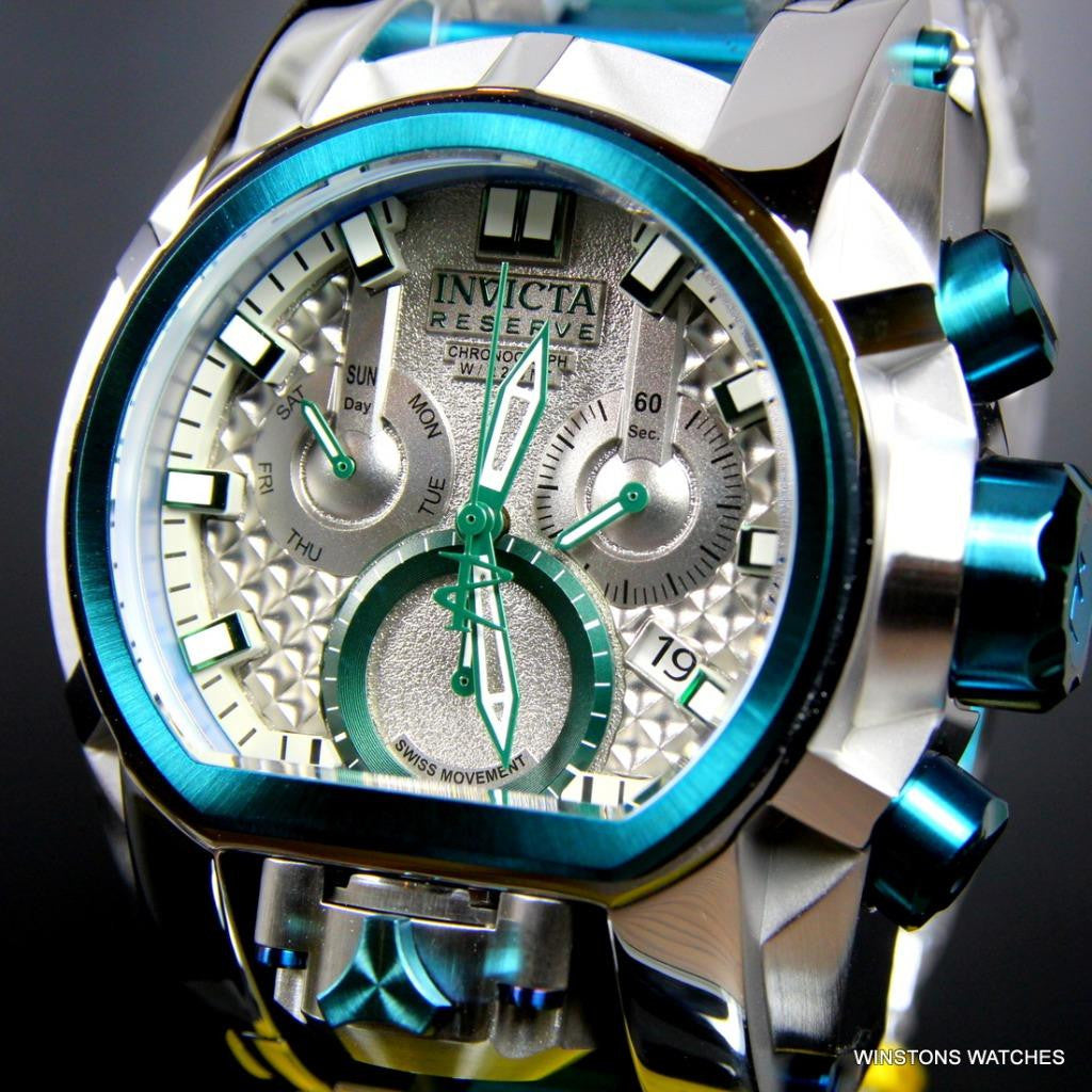 Invicta Bolt Zeus Magnum Green 52mm Dual Swiss Movt Silver Tone Steel Watch New