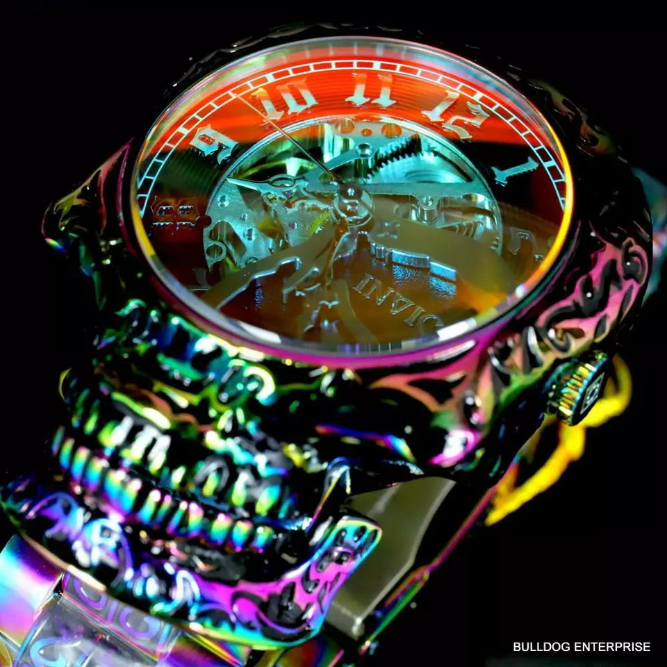 Invicta Artist Skull Automatic Skeletonized Iridescent Steel 50mm Watch New