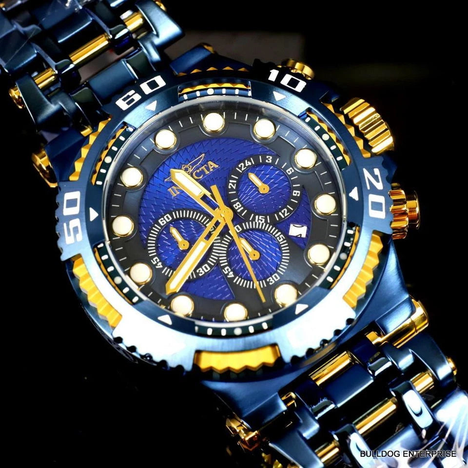 Invicta Chaos Blue and Gold Stainless Steel Bracelet Chronograph 50mm Watch New