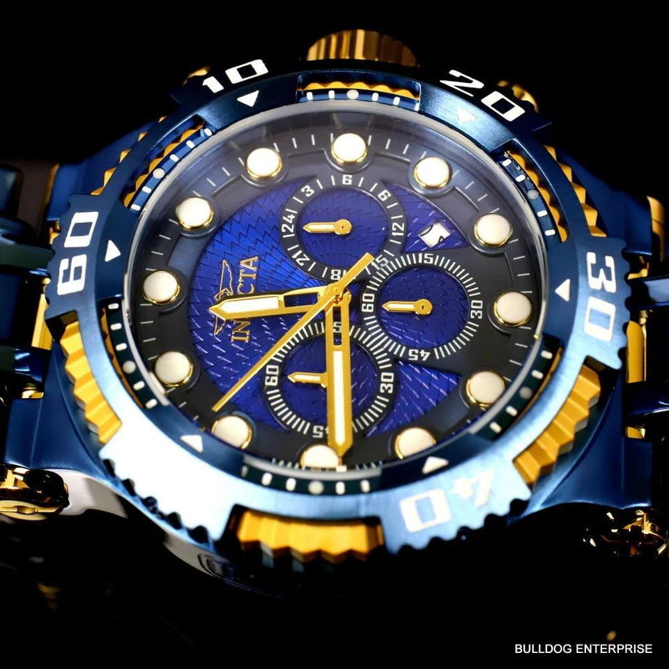 Invicta Chaos Blue and Gold Stainless Steel Bracelet Chronograph 50mm Watch New