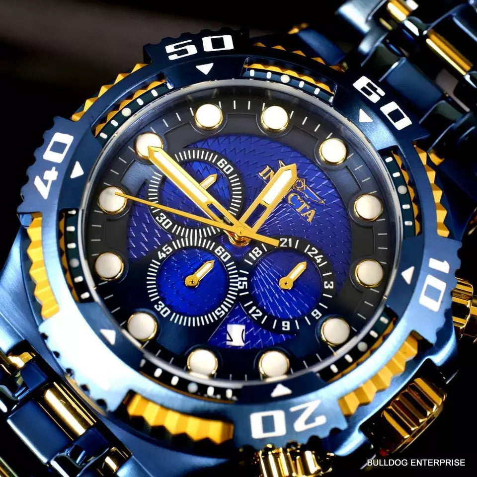Invicta Chaos Blue and Gold Stainless Steel Bracelet Chronograph 50mm Watch New