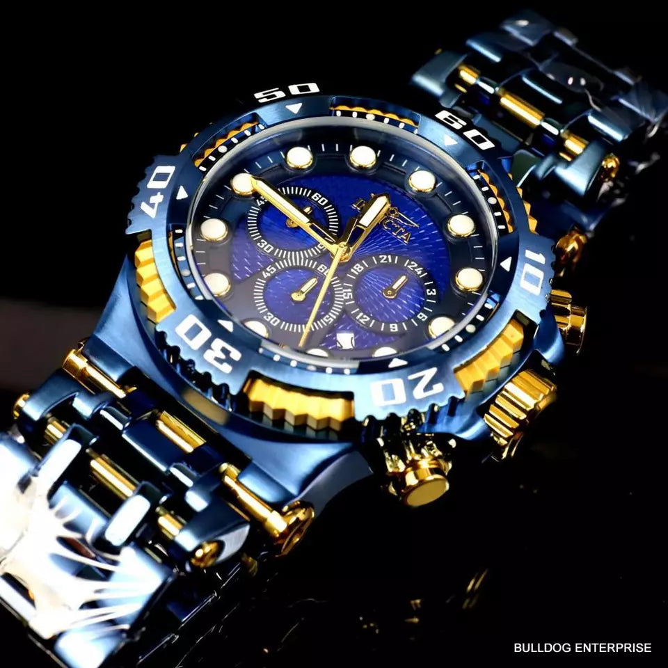 Invicta Chaos Blue and Gold Stainless Steel Bracelet Chronograph 50mm Watch New