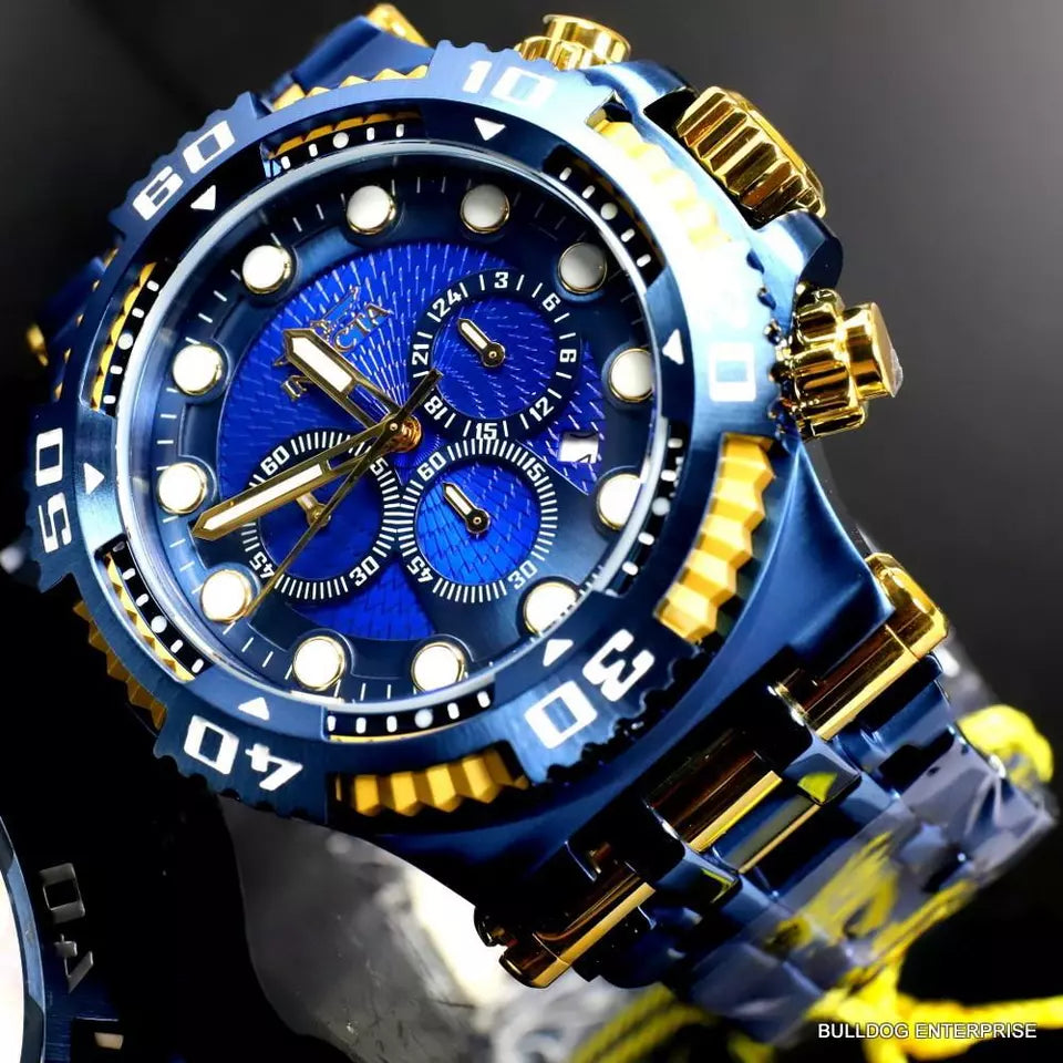 Invicta Chaos Blue and Gold Stainless Steel Bracelet Chronograph 50mm Watch New