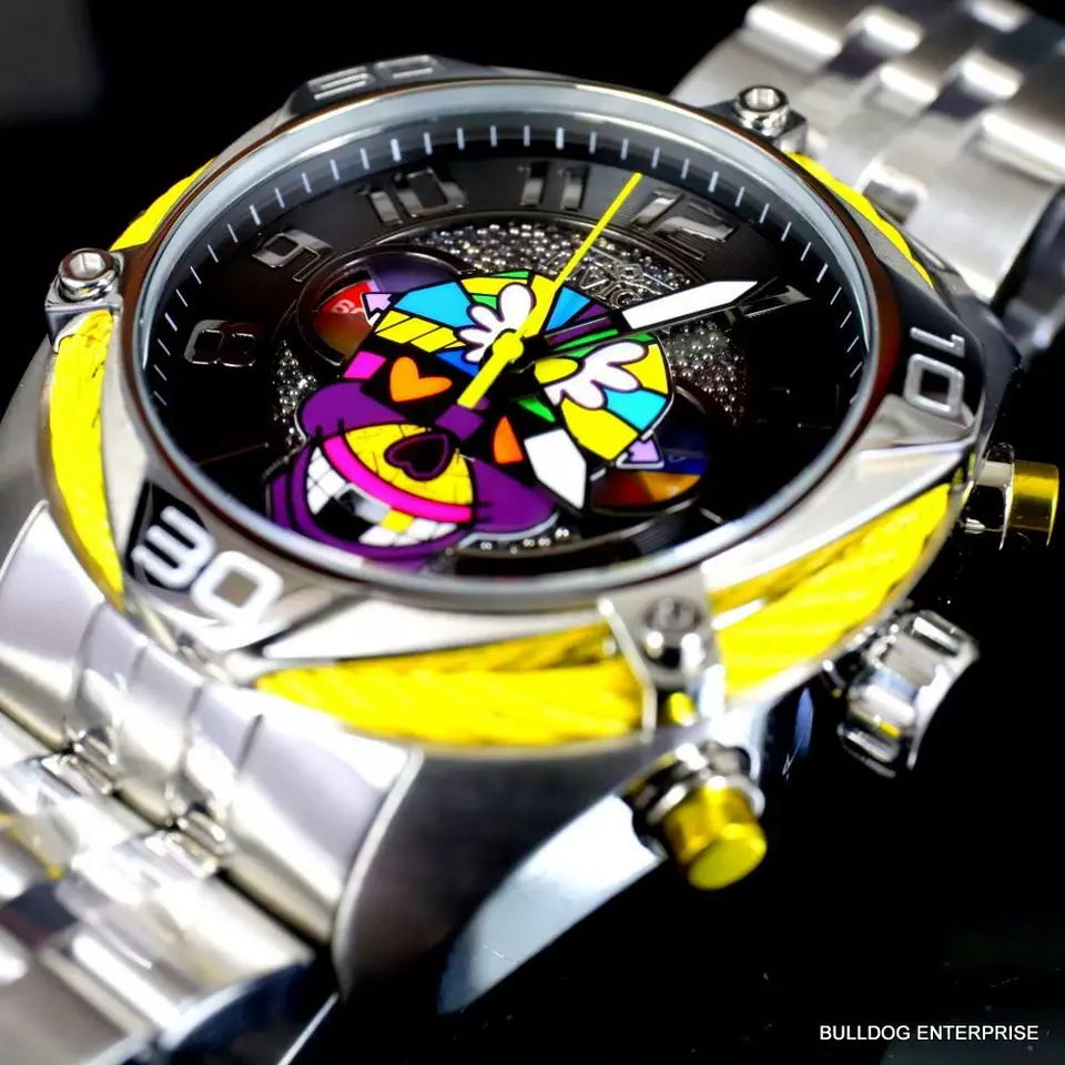 Invicta Britto Bolt Skull Silver Tone Stainless Steel Chronograph 47mm Watch New