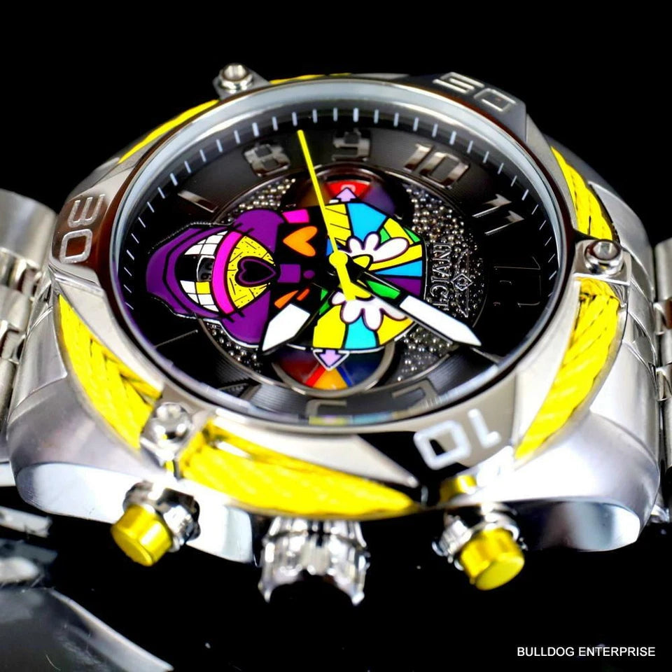 Invicta Britto Bolt Skull Silver Tone Stainless Steel Chronograph 47mm Watch New